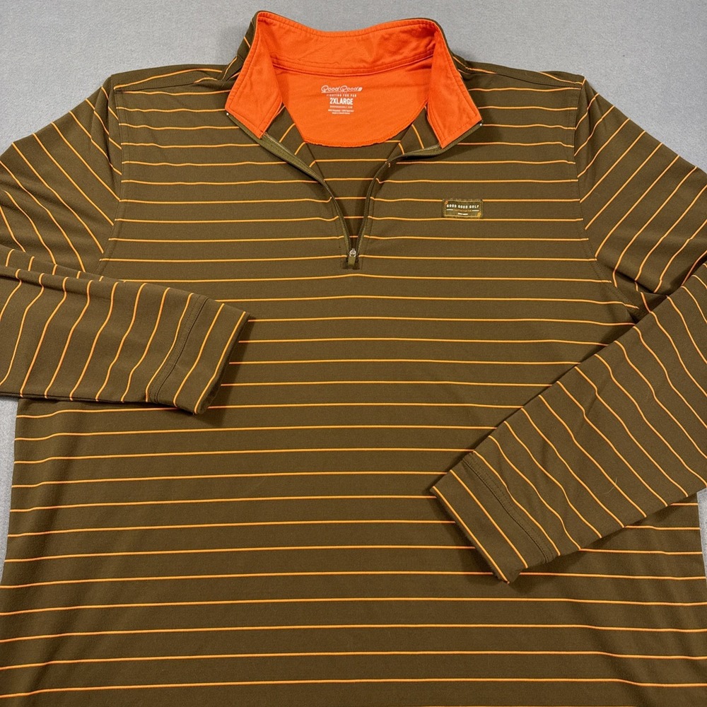 Good Good Golf 1/4 Zip Performance Pullover Shirt Men 2XL Stretch BRN/ORG Sports